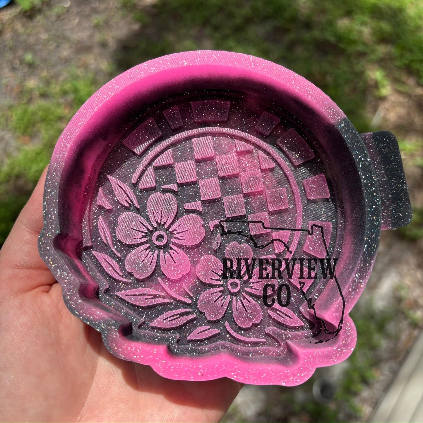 Checkered floral tooled leather gambling black jack chip car freshie mold