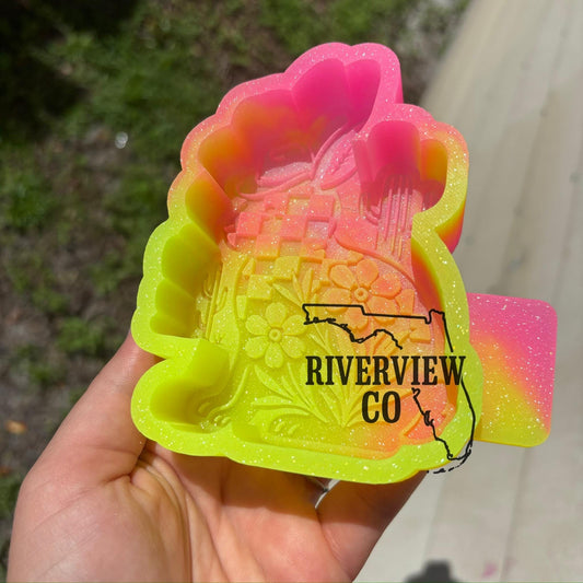 Checkered Cowboy bunny flower tooled leather car freshie mold