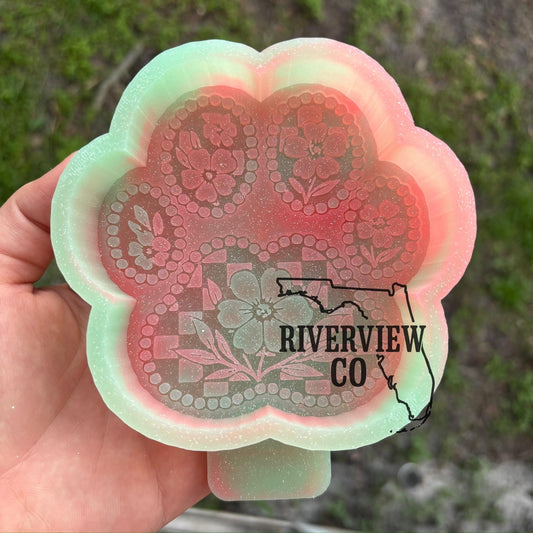 Checkered dog paw print flower tooled leather car freshie mold